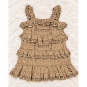 Gacaky Gooday Cottagecore Romper Dress NWT Tan Khaki Ruffle Eyelet Lace S